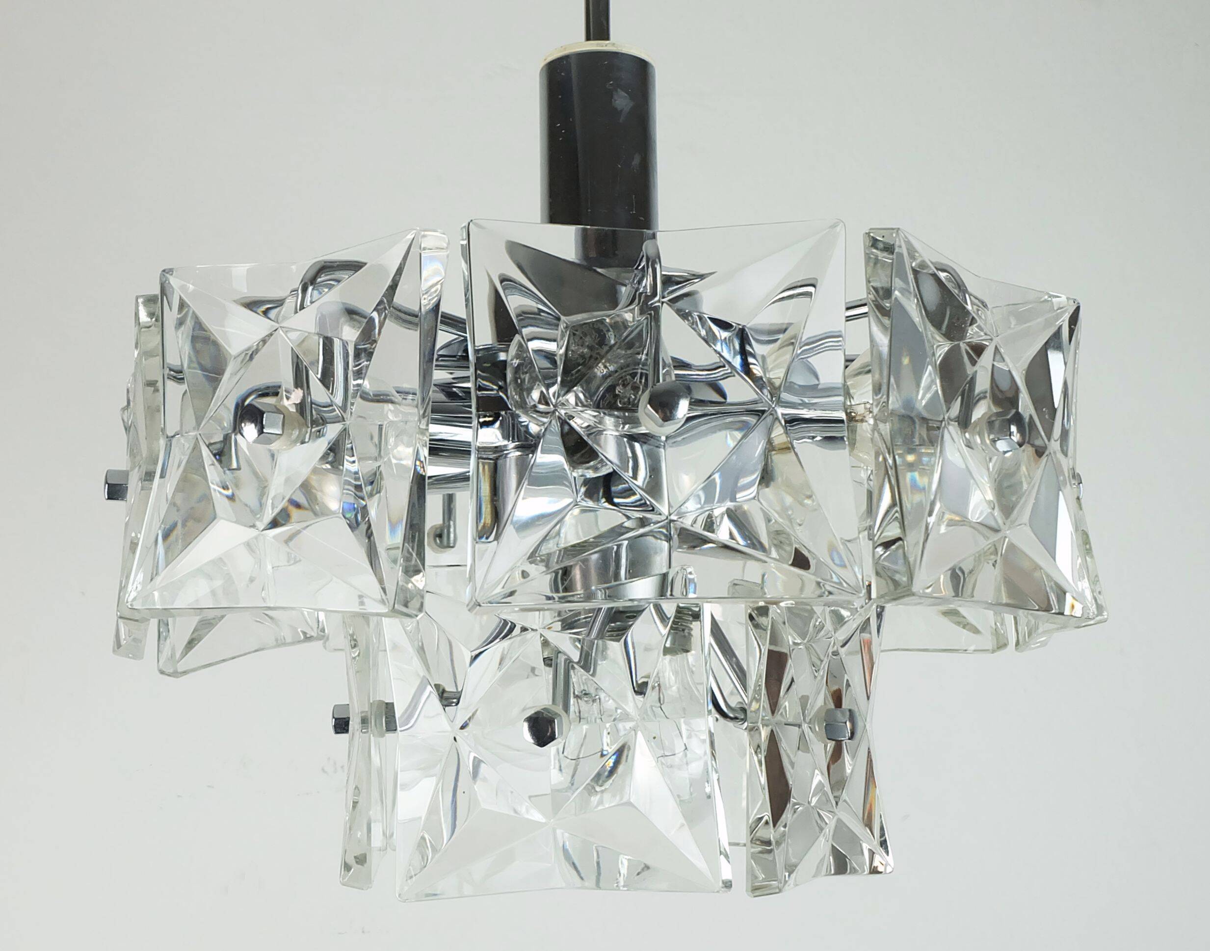 elegant 2-tier kinkeldey mid century PENDANT LIGHT crystal glass and chrome