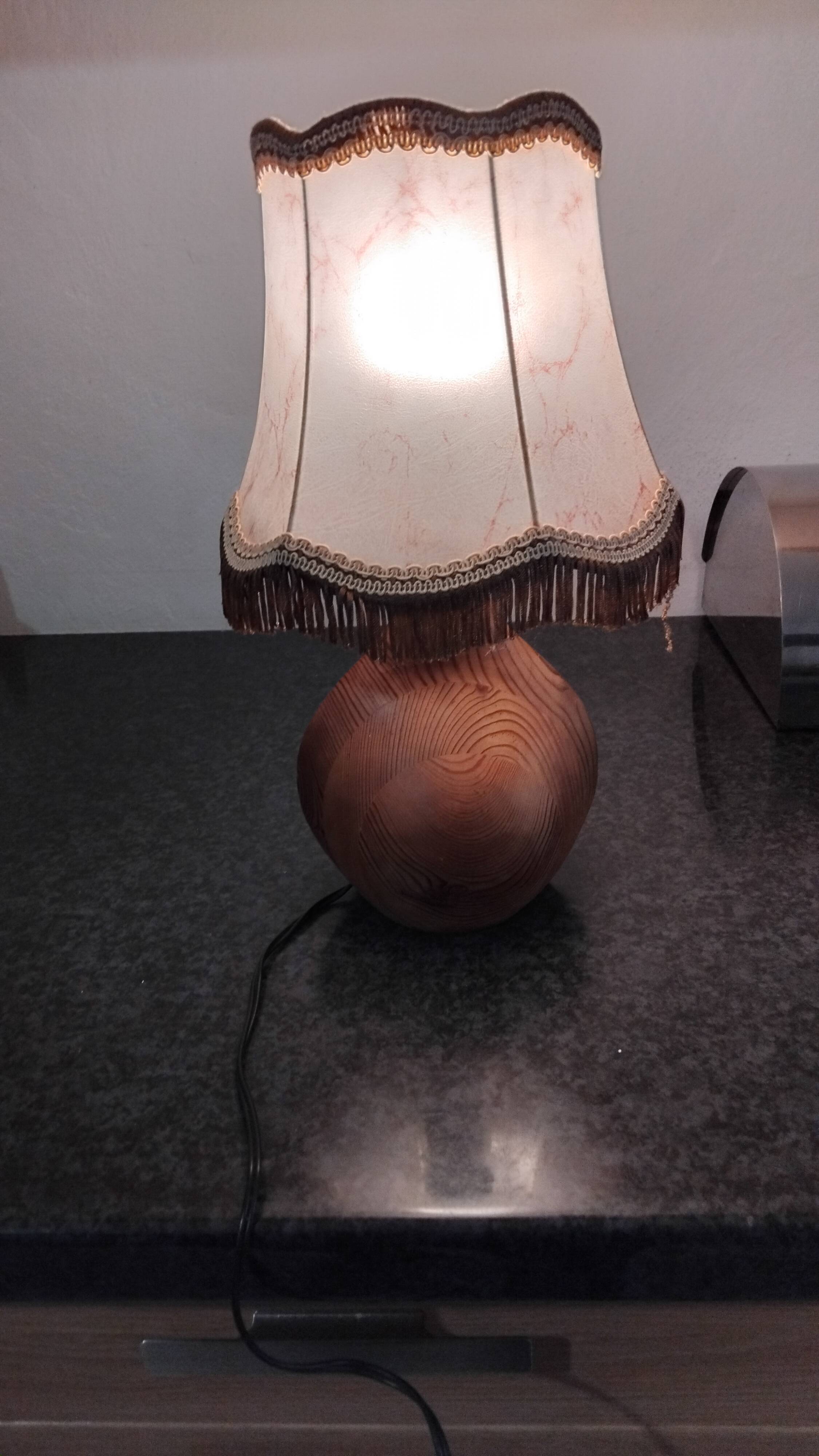 Vintage Scandinavian wooden bedside table lamp from the 1960s, signed