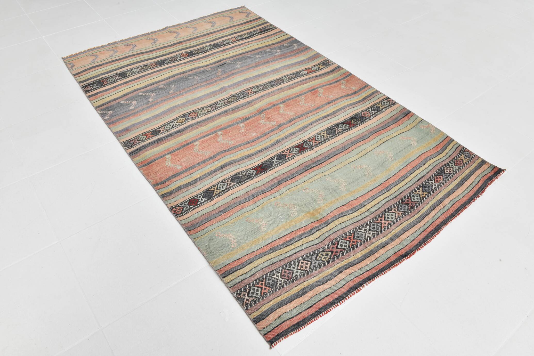 Red & Green Striped Kilim Rug, 130x205Cm
