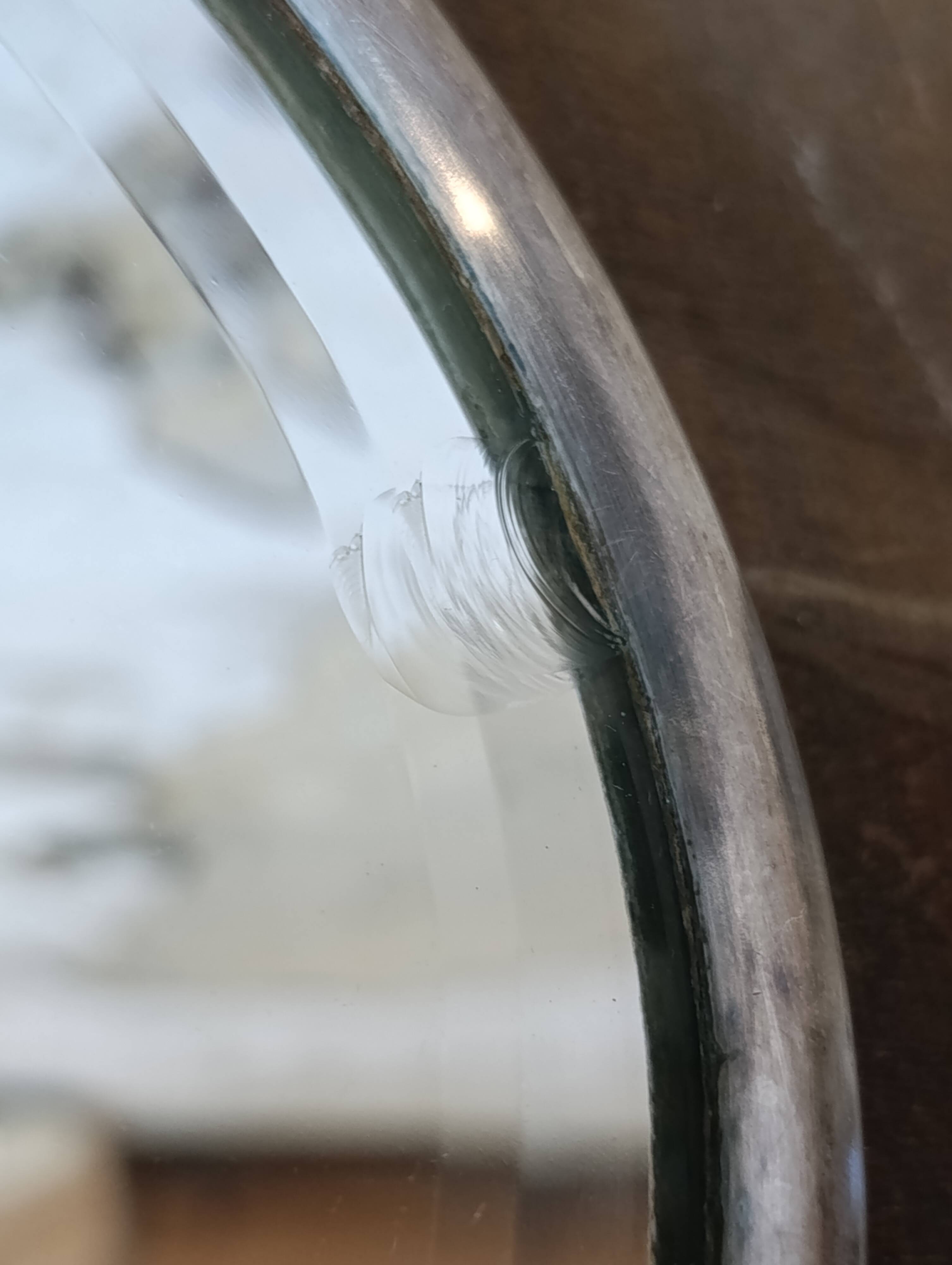 French vintage oval mirror with beveled glass and metal frame