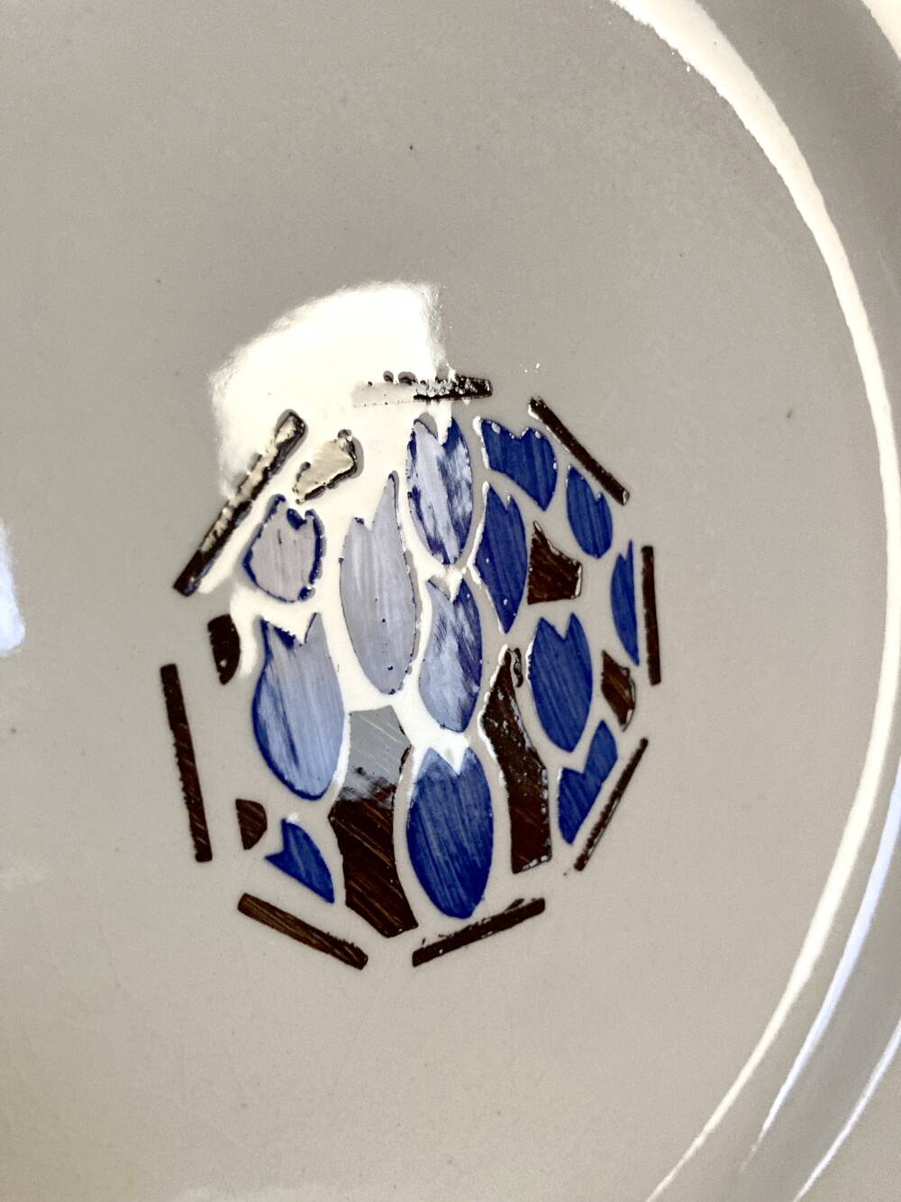 6 soup plates, ironstone from Longchamp, Arlette pattern, 1950s