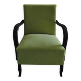 Art Deco armchair in chartreuse green and black wood, fabric upholstery, 1920s.