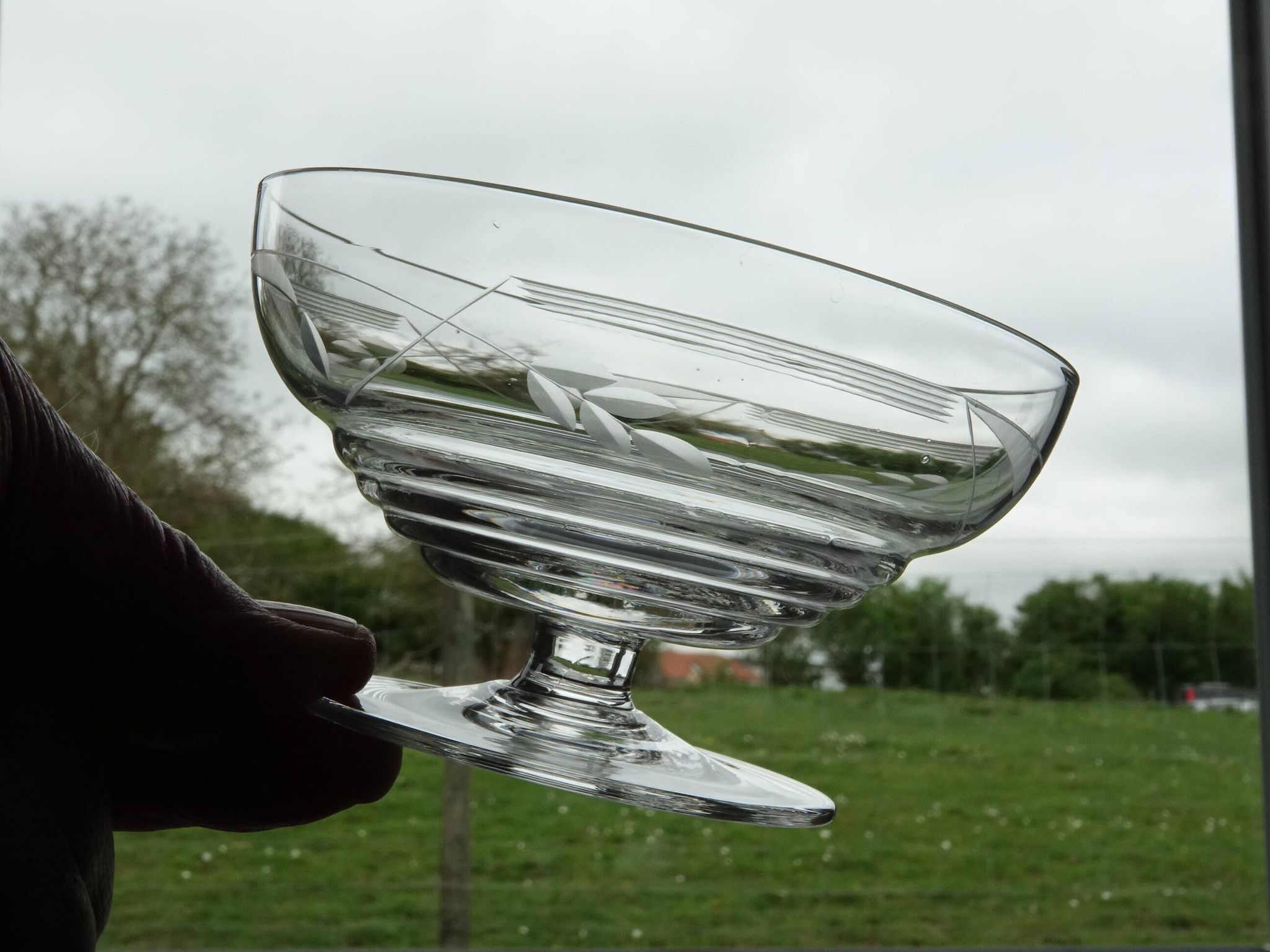 Set of 10 Art Deco crystal champagne glasses from Czechoslovakia