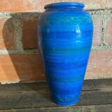 Antique ALDO LONDI vase for Bitossi, Chiseled Ceramic, Blue, Rimini Series