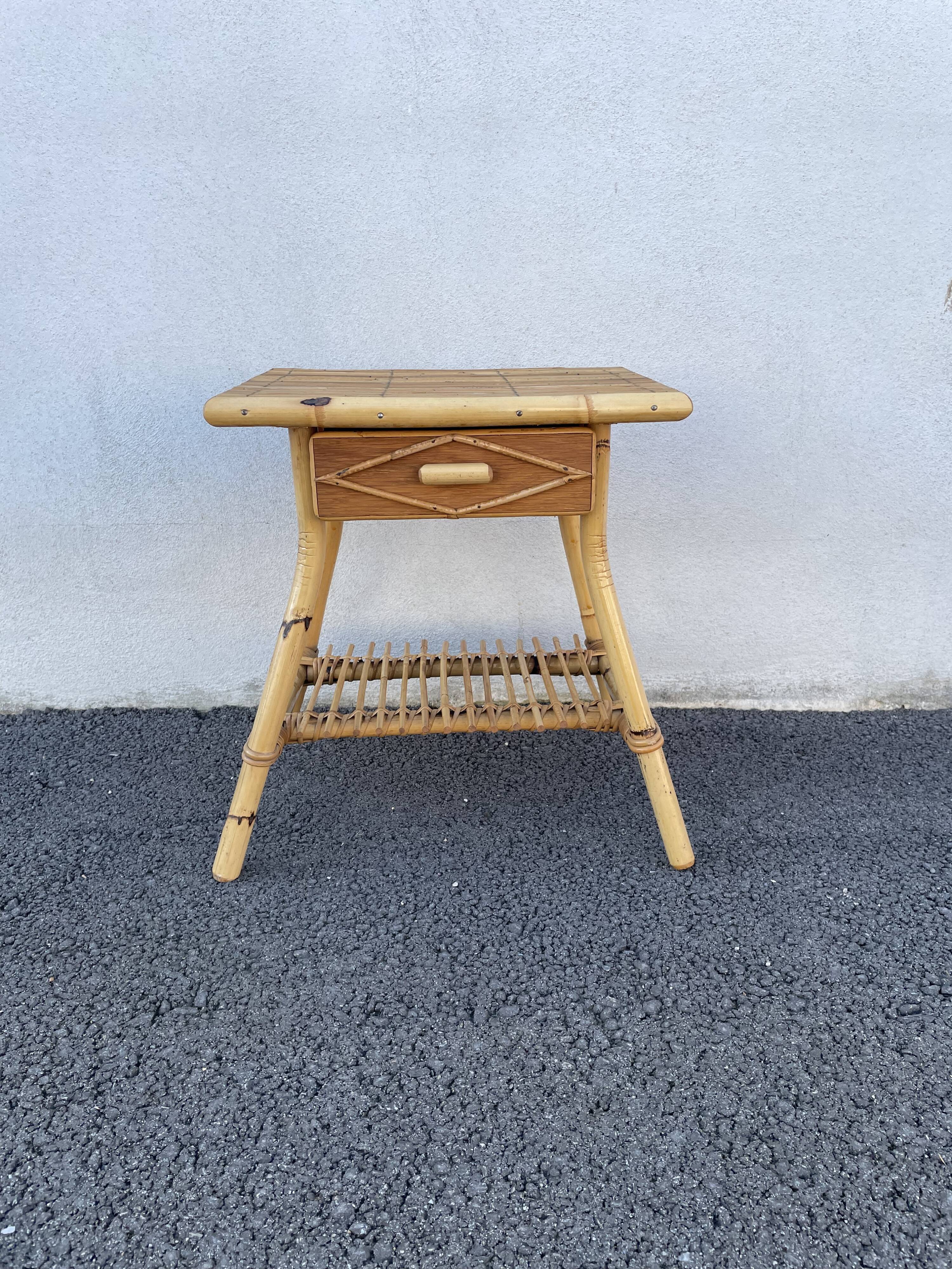 Rattan bedside and bamboo