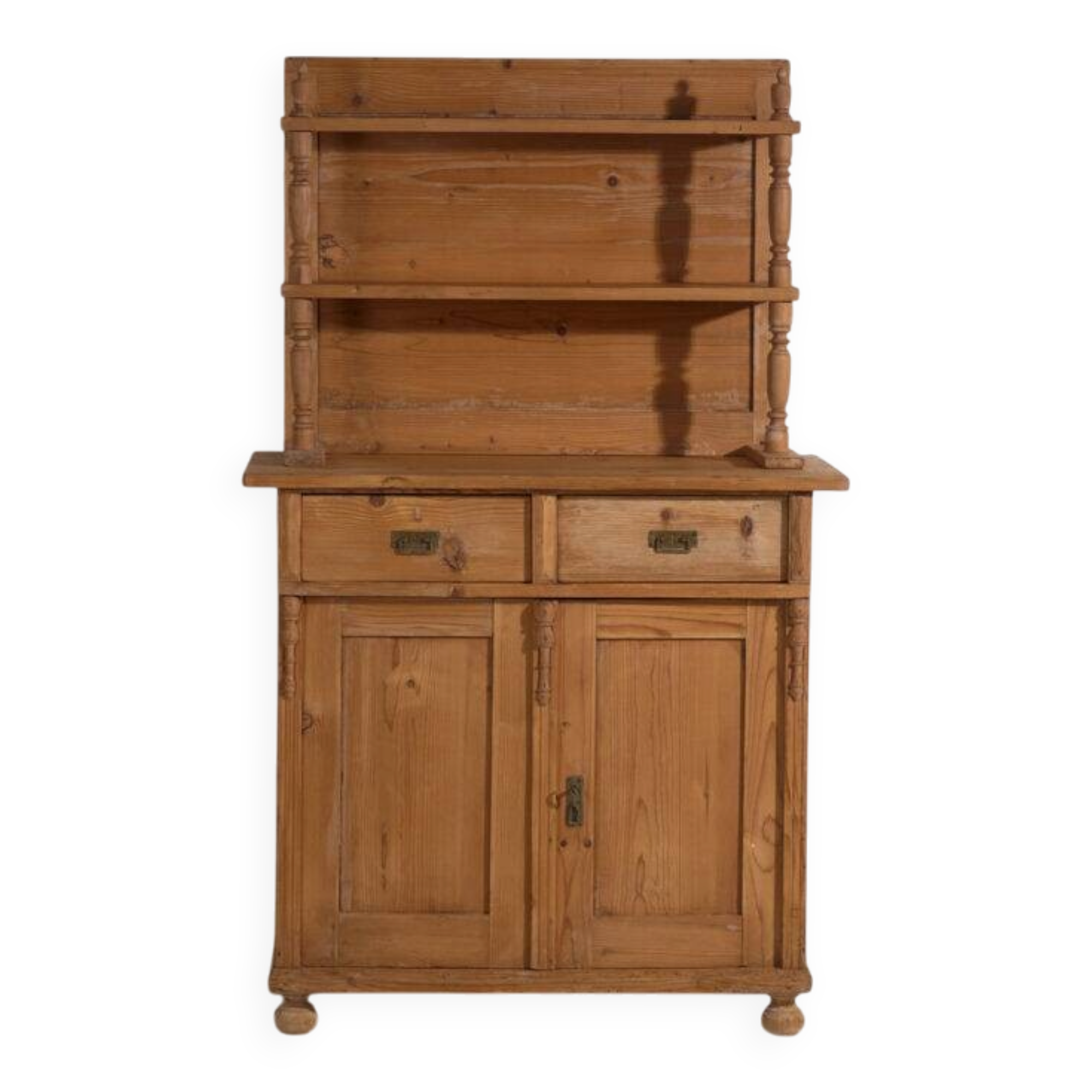 Antique pine dresser – European rustic furniture with shelves – circa 1940