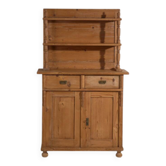 Antique pine dresser – European rustic furniture with shelves – circa 1940