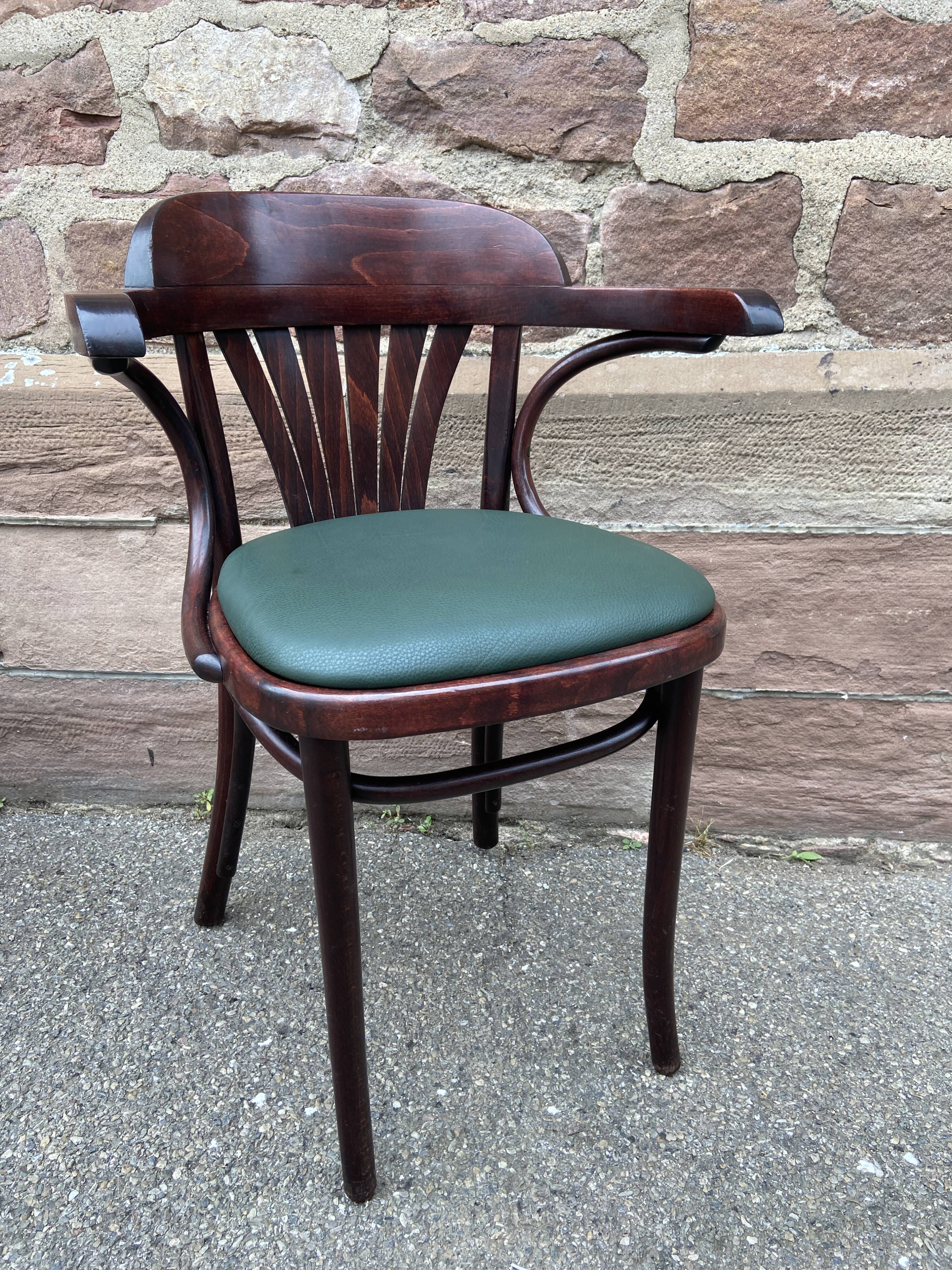 Pair of vintage 80s curved wood restaurant armchairs