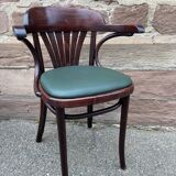 Pair of vintage 80s curved wood restaurant armchairs