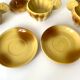 Ceramic teapot and tea cups shape lemon brioche 80s vintage