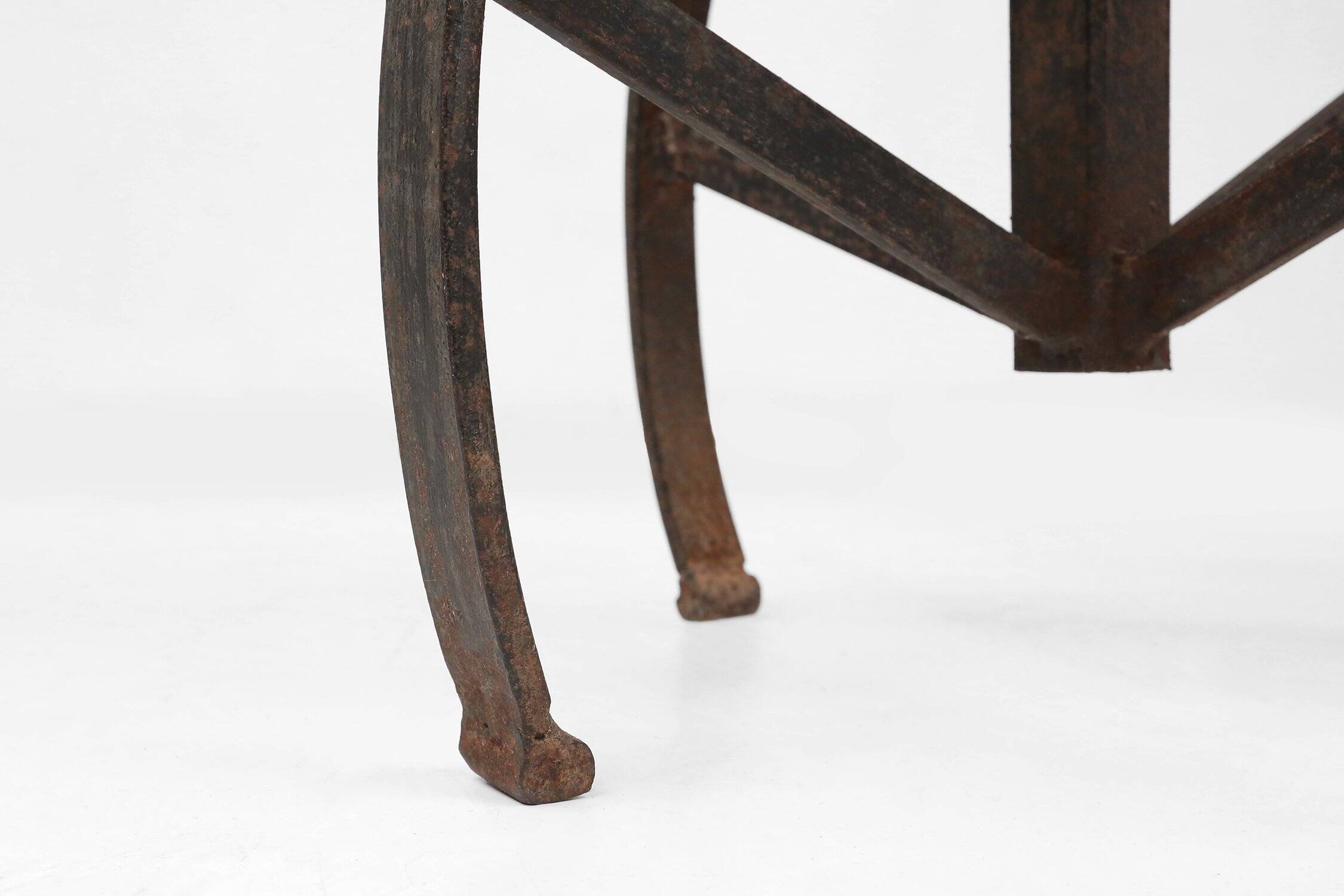 Industrial Black Metal Stool with Frame, France 1920s