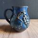 Vintage Blue Stoneware Jug with Grape Cluster Pattern, Ceramic Vase