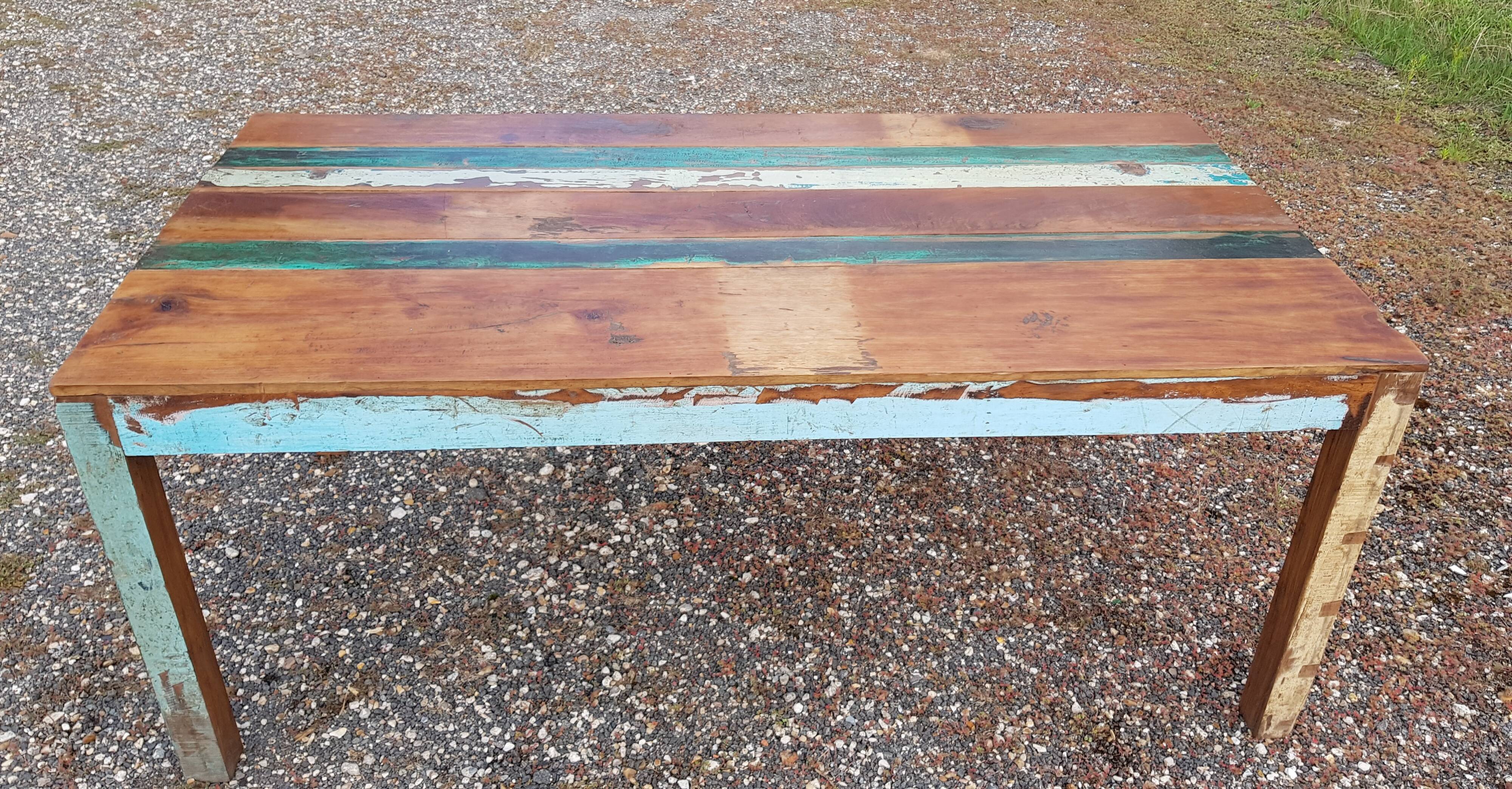 Polychrome teak dining table for 8 to 10 people