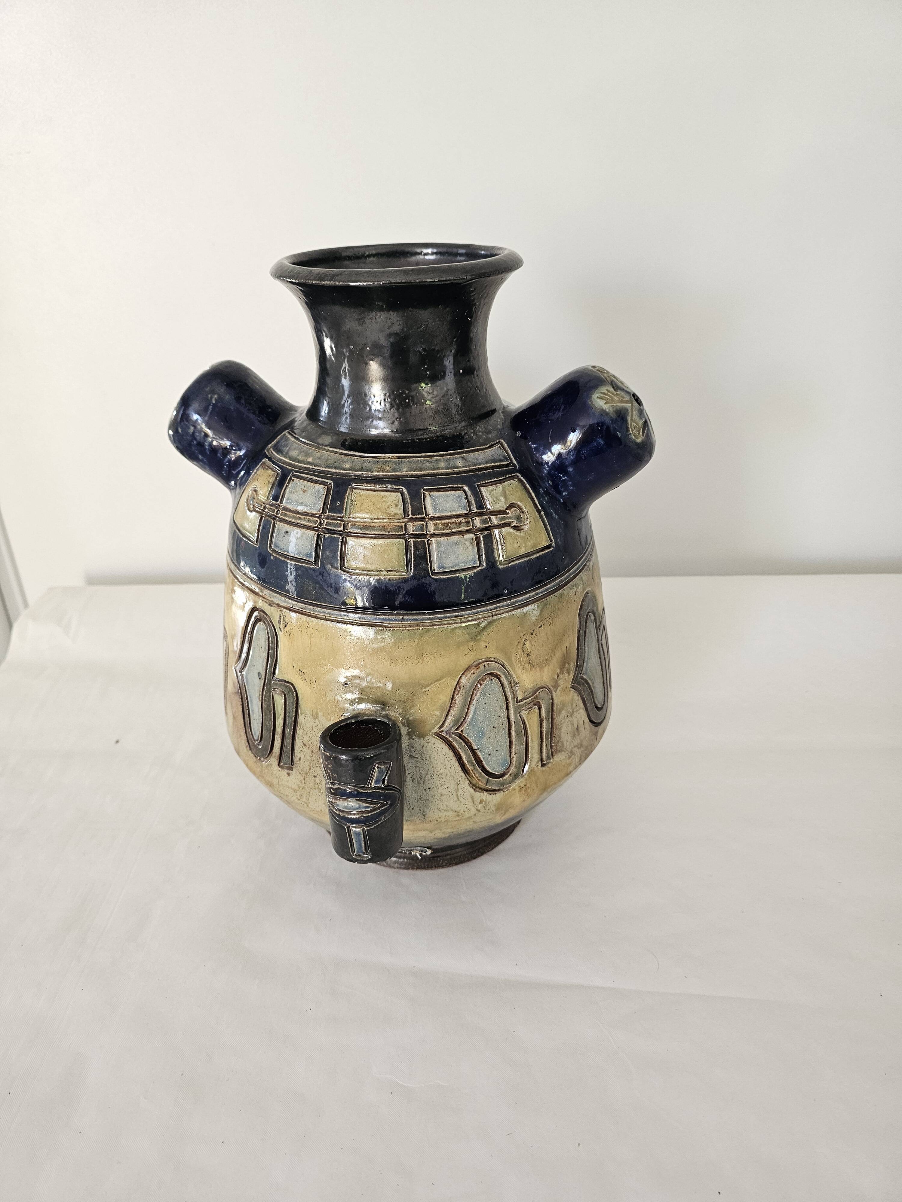 Stoneware vase with Art Deco geometric motifs signed Roger GUERIN