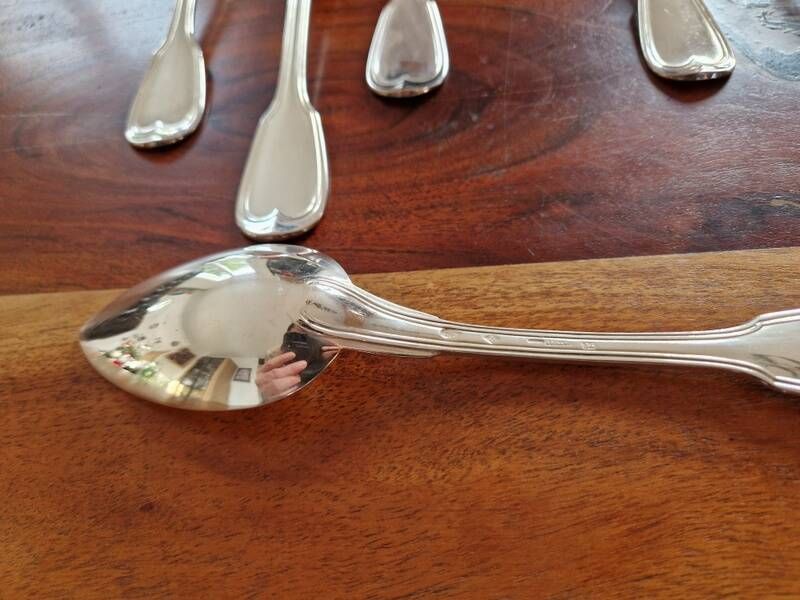 Christofle - Set of 6 table spoons model Chinon in silver-plated metal