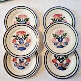 Lot de 6 Assiettes Apéritives Rustiques en Porcelaine HBCM Mulhouse Motif Printemps avec bord relevé