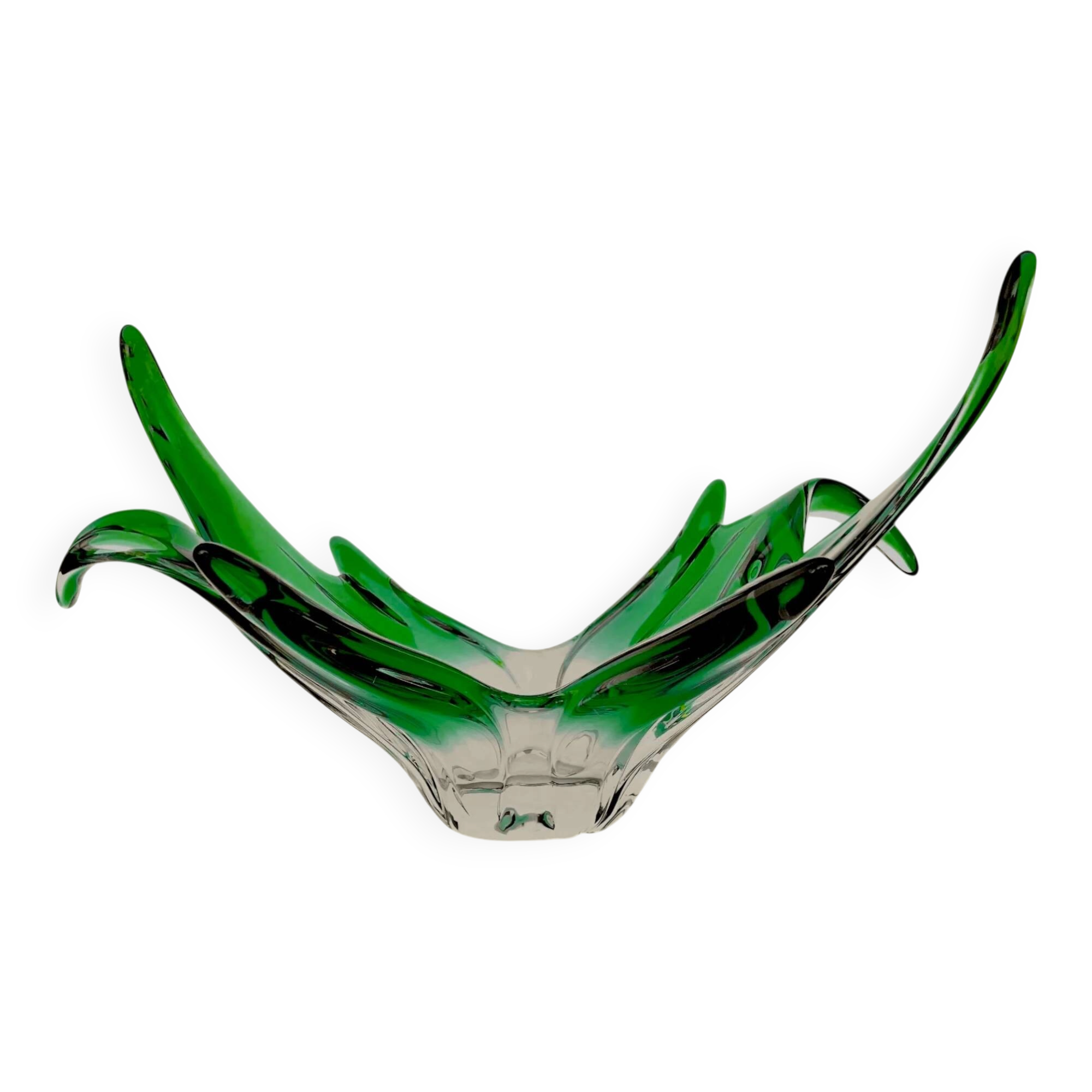 Grande coupe sommerso verte en verre soufflé – centre de table en verre d’art - années 60/70