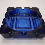 Vintage blue glass ashtray from the 80s