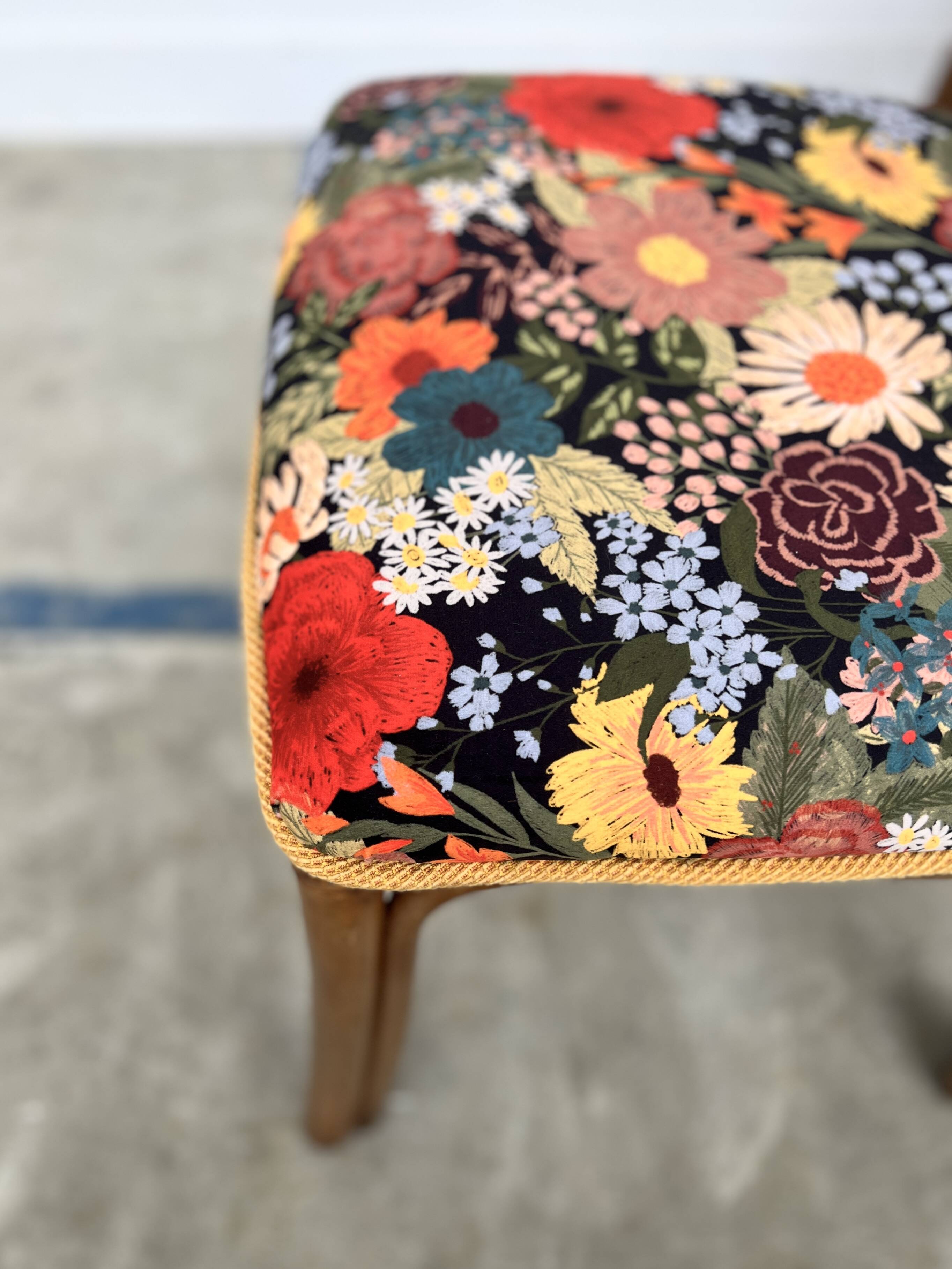 Set of 4 Rausch Rattan Curved Rattan Chairs - Floral Velvet Seats