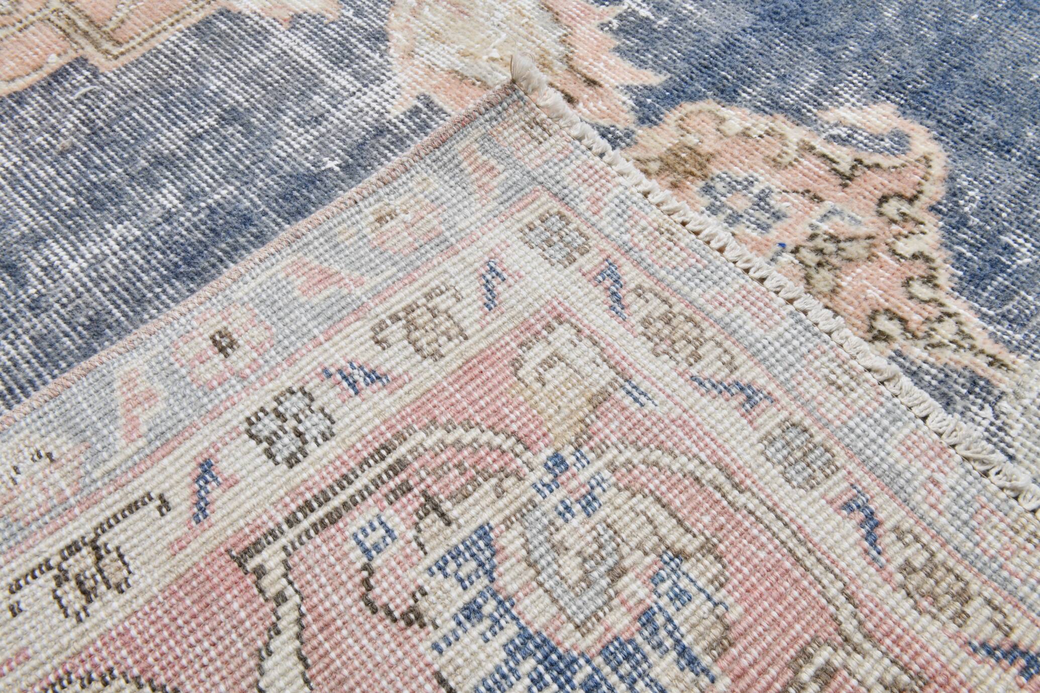 7x11 Soft Beige & Blue Wool Vintage Rug For Living Room, 210x324 Cm