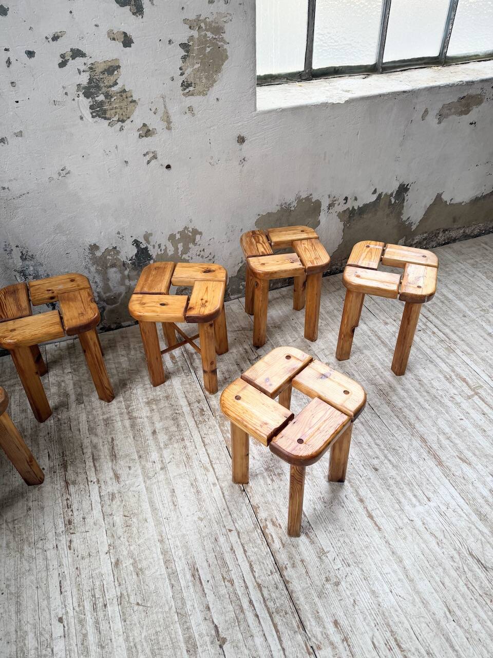Set of 6 Olof Ottelin stools, Finland 1950.