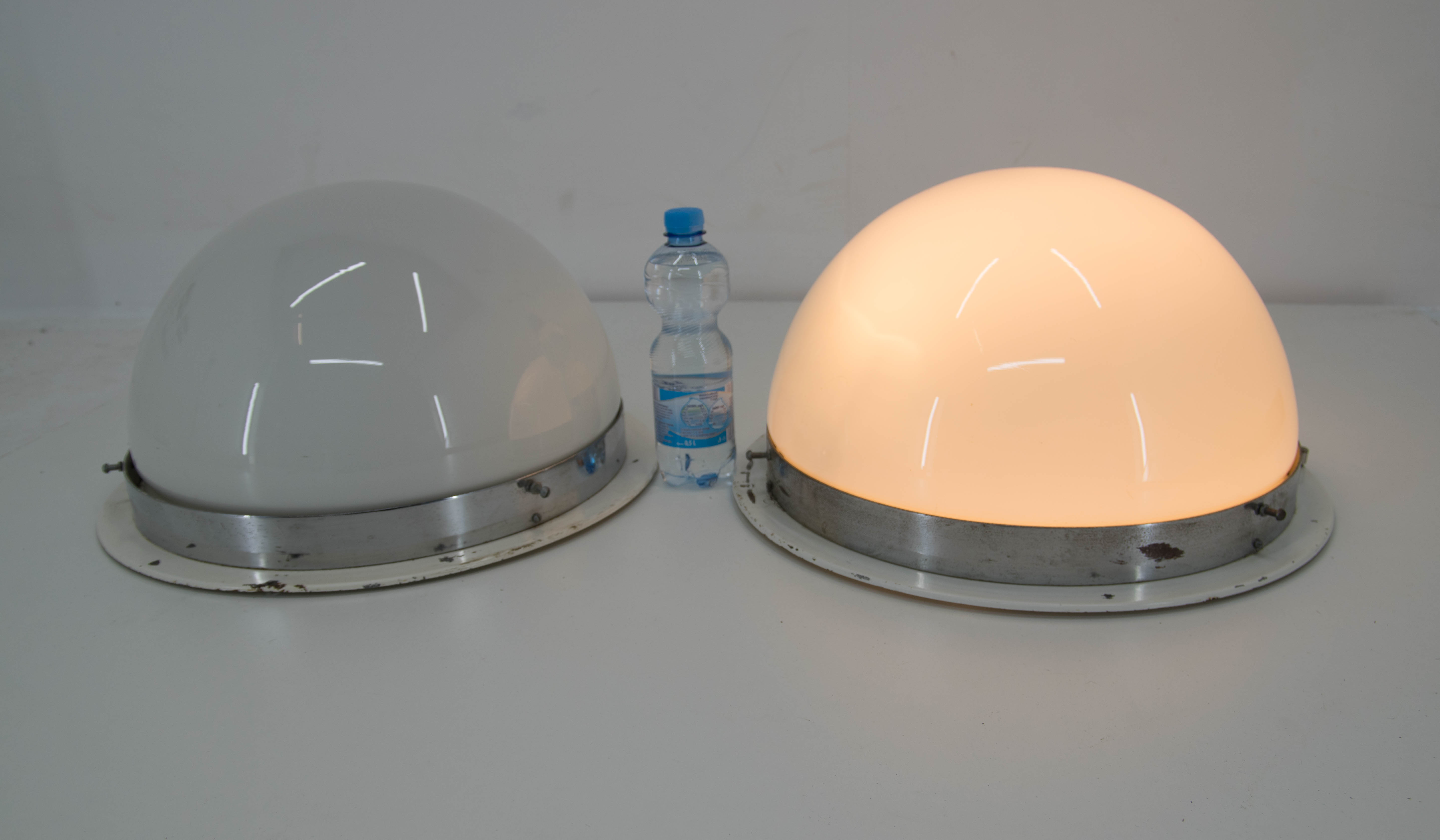 Big Bauhaus Chrome Flush Mount or Wall Light , 1940s, EIGHT items Available