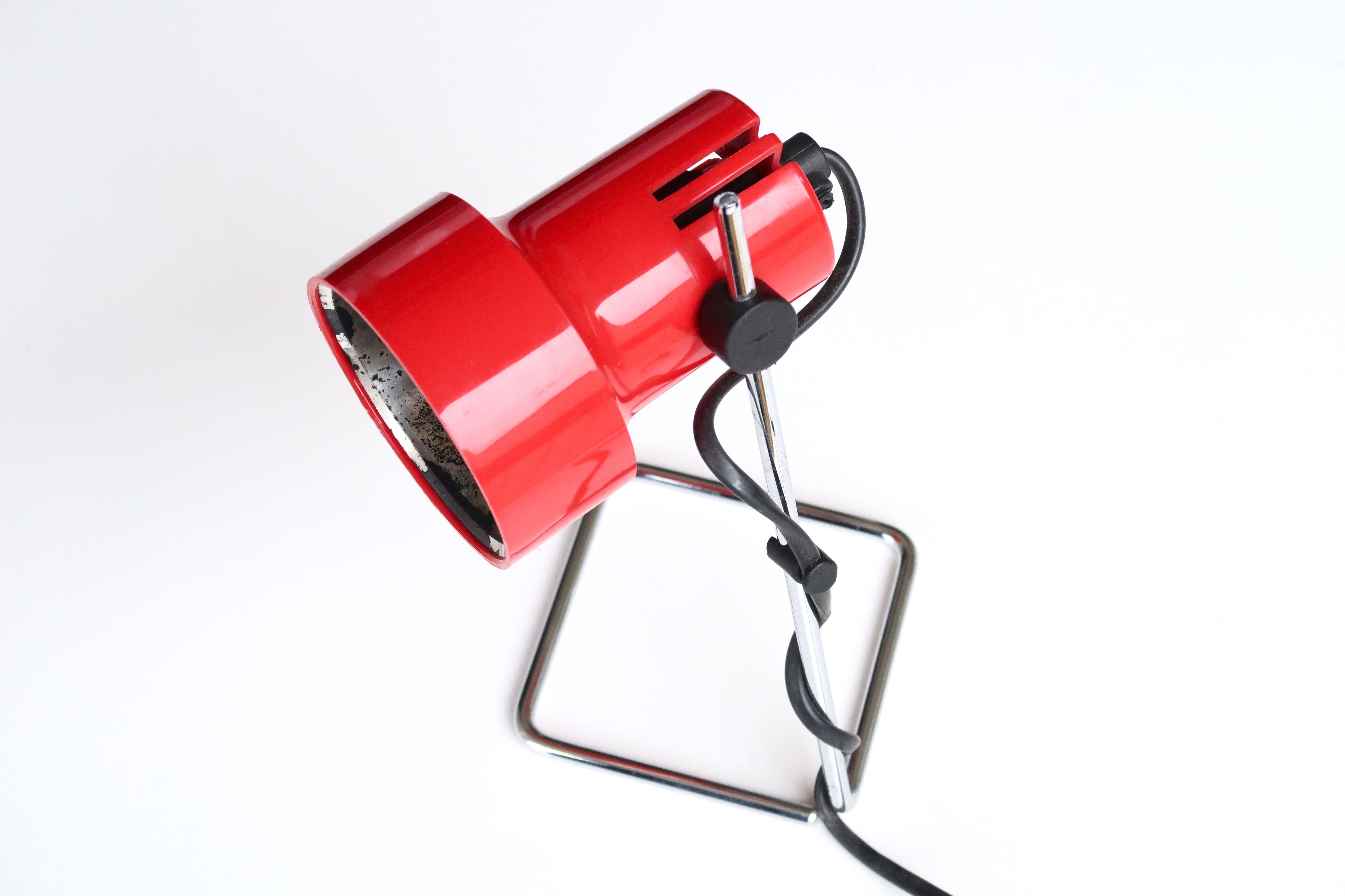 Red desk lamp, chrome foot, 70s