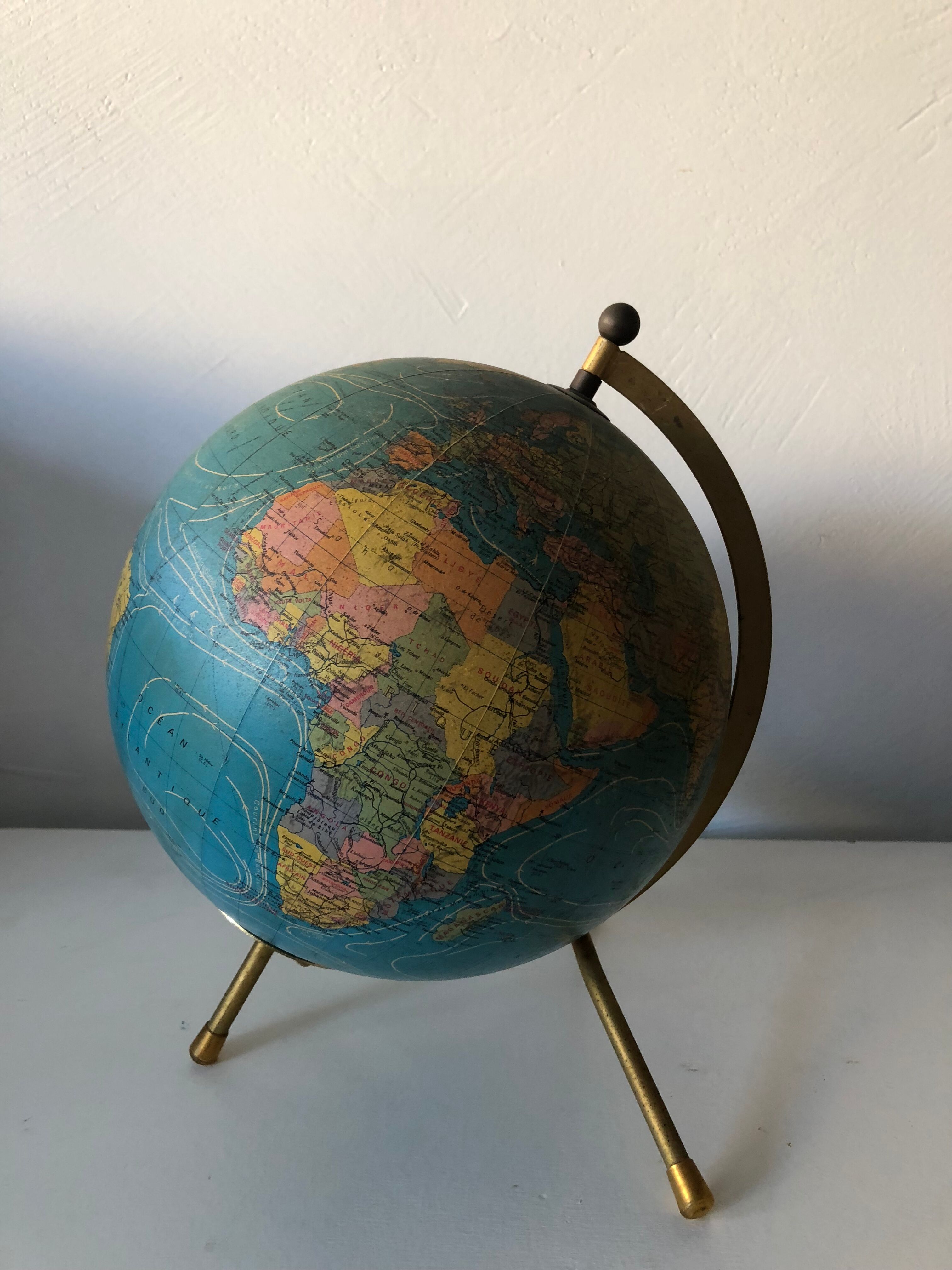 World map globe tripod vintage