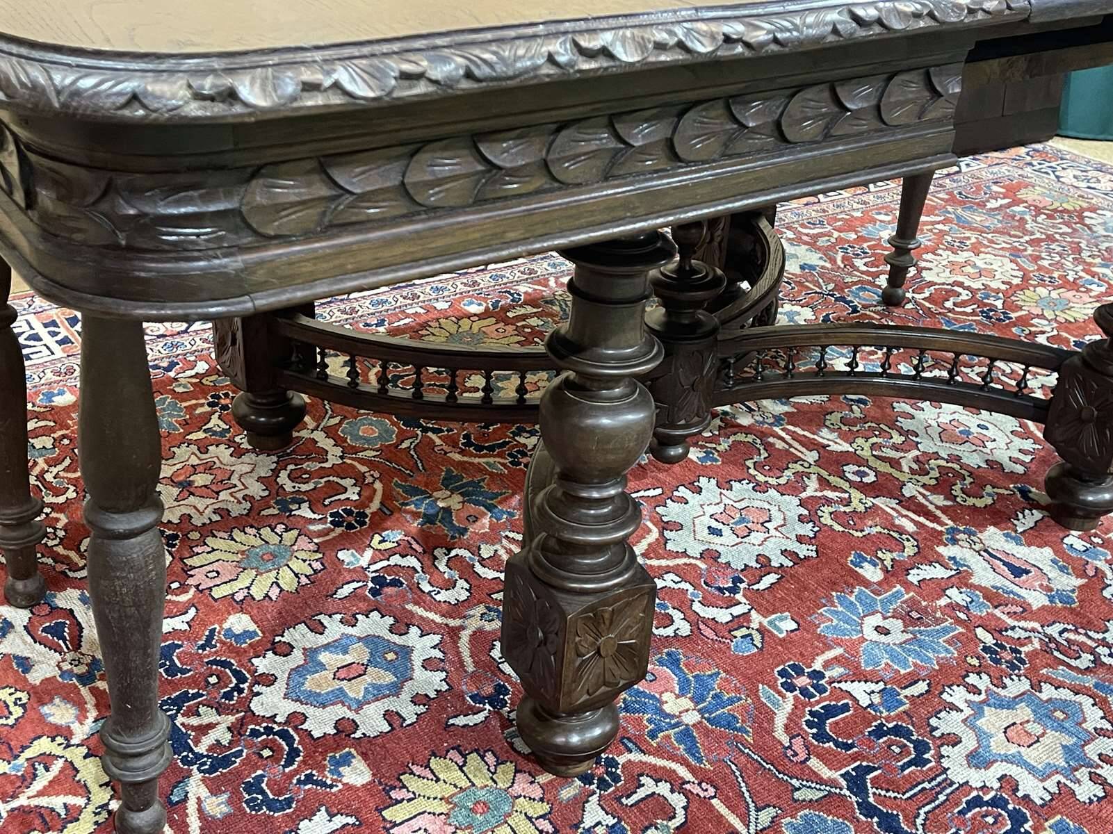 Oak dining table with beech base and 3 extensions