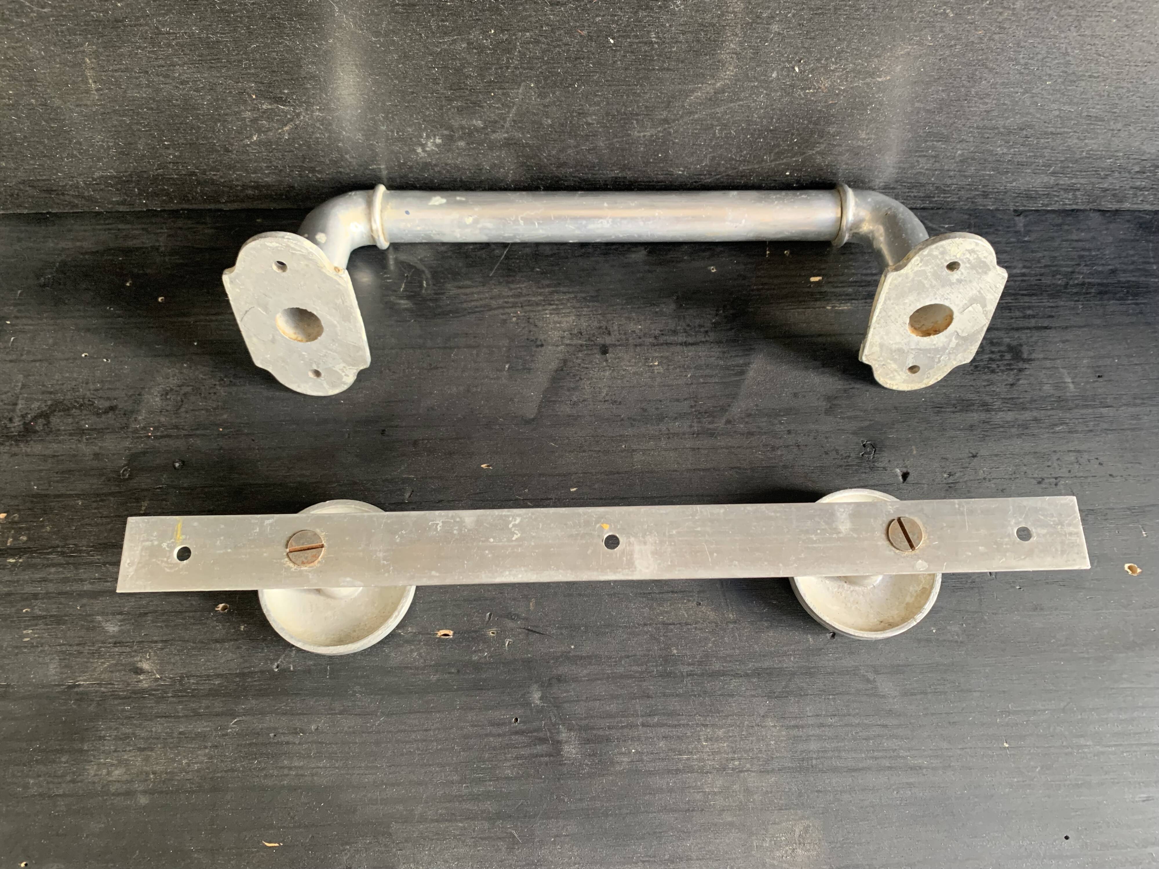 Aluminium Art Deco towel rack and wall hooks, 1940.