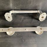 Aluminium Art Deco towel rack and wall hooks, 1940.