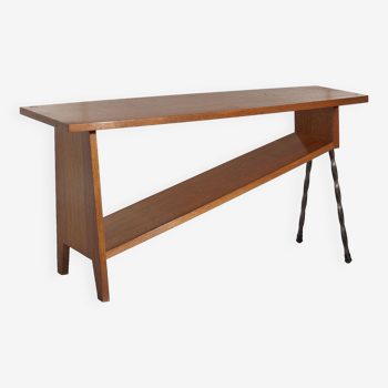 Table basse vintage bois et métal vers 1960