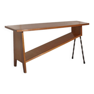 Table basse vintage bois et métal vers 1960