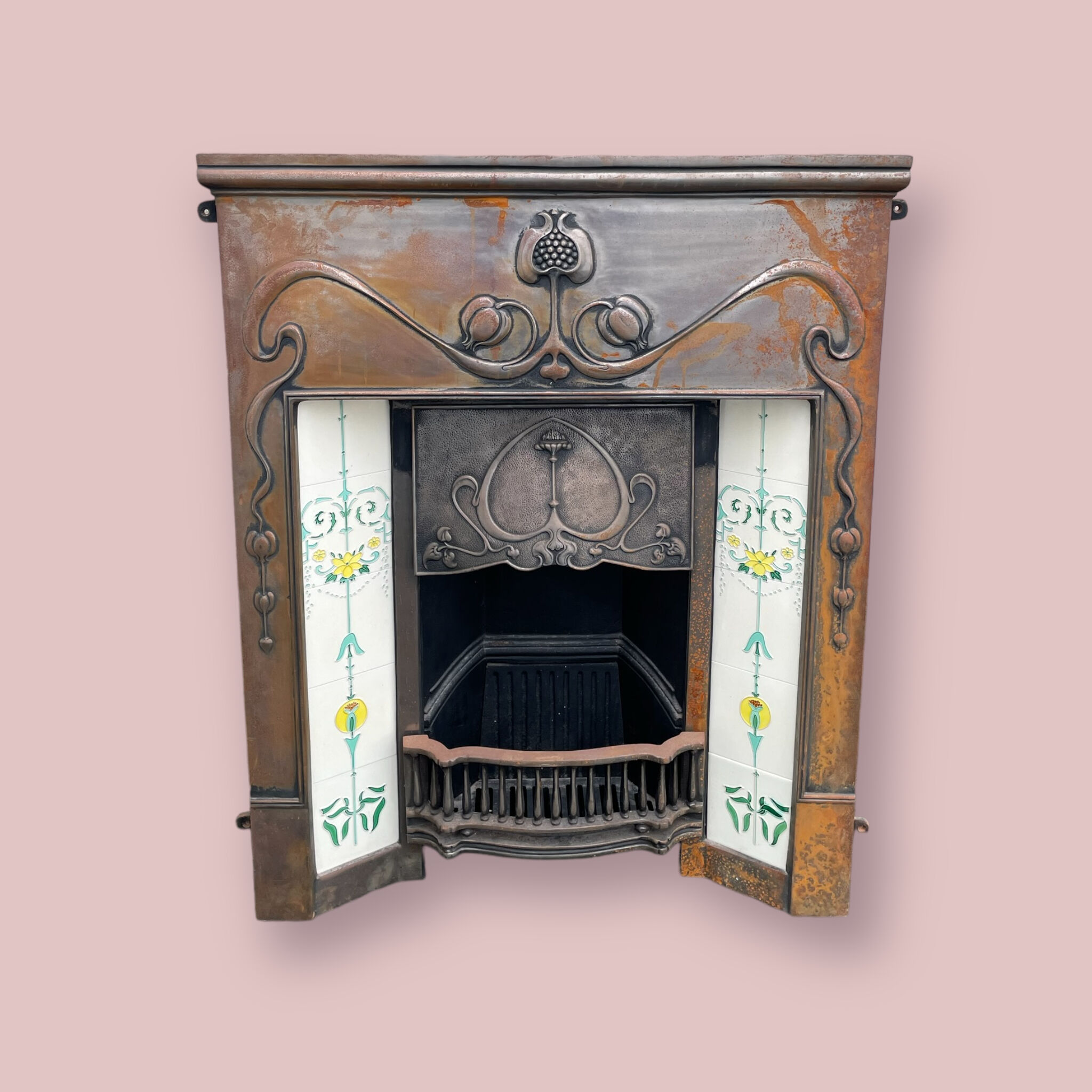 Open cast iron fireplace, Art Nouveau style
