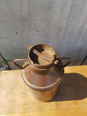Pot lait avec couvercle avec anses métal fin XIXeme décoration vintage
