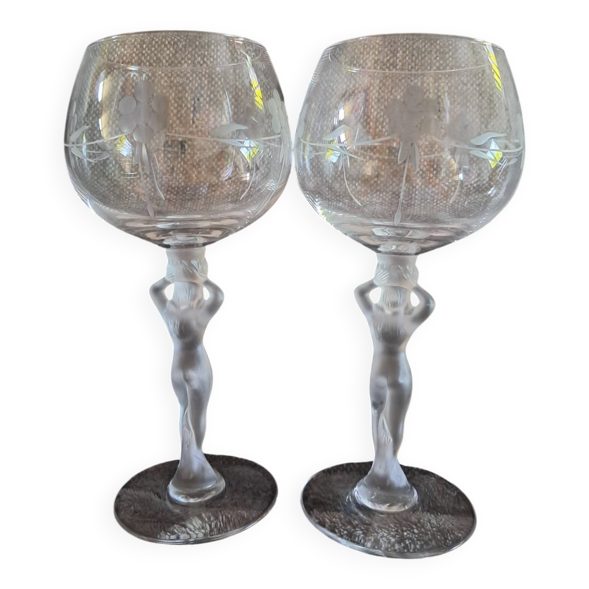 2 crystal wine glasses from Bayel, 20th century