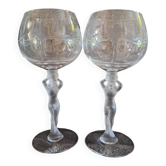 2 crystal wine glasses from Bayel, 20th century