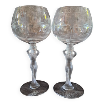 2 crystal wine glasses from Bayel, 20th century
