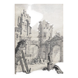 French school of the 18th century, courtyard of a ruined palace, pen drawing