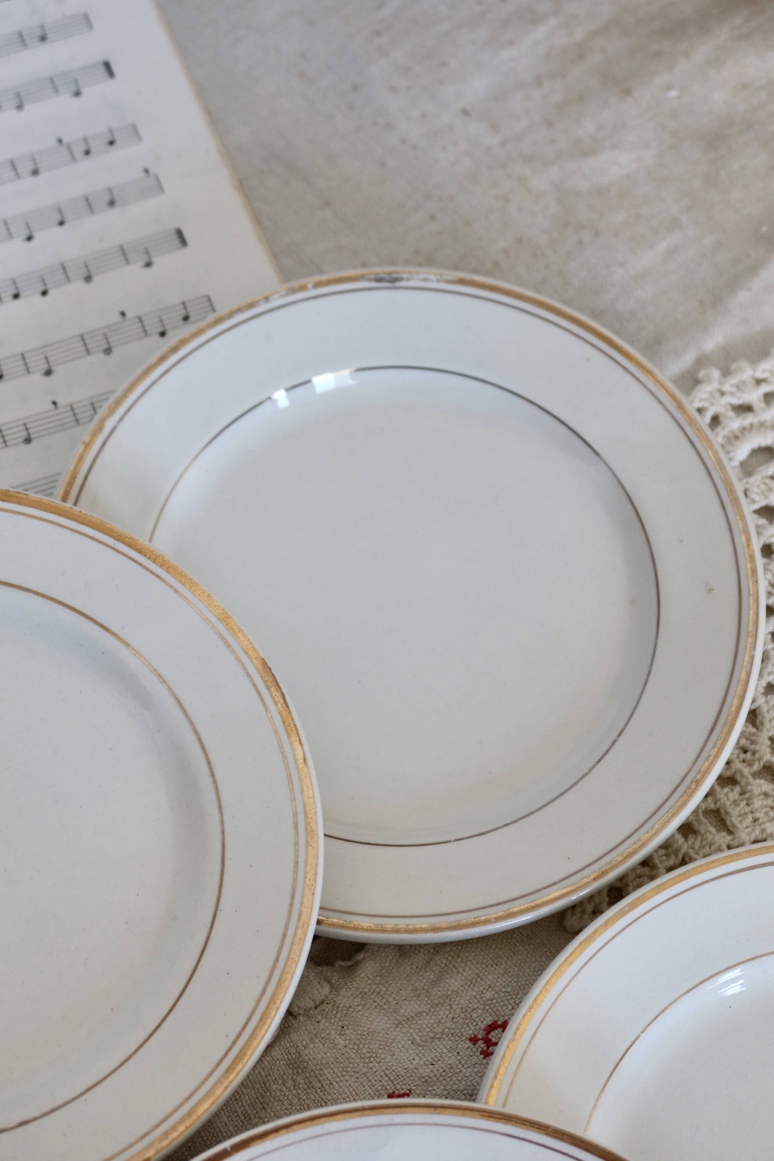 6 half porcelain Lunéville earthenware dessert plates with gold edging