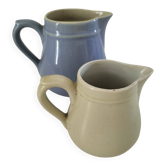 Duo of pastel ceramic milk jugs – Lavender blue & vintage cream