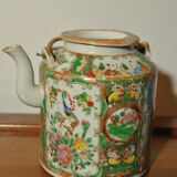 Chinese porcelain teapot Canton China 19th century with wicker basket