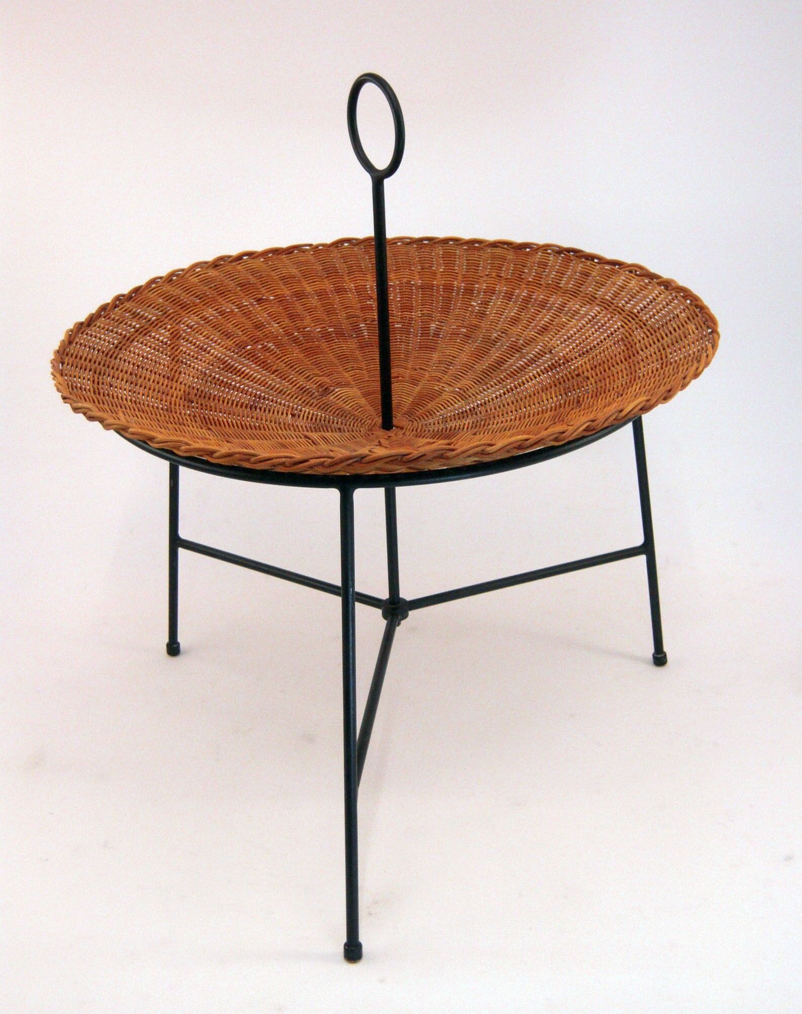 Wicker and black lacquered brass magazine rack 1960