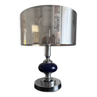 Lampe en métal chromé et laque bleue, années 70