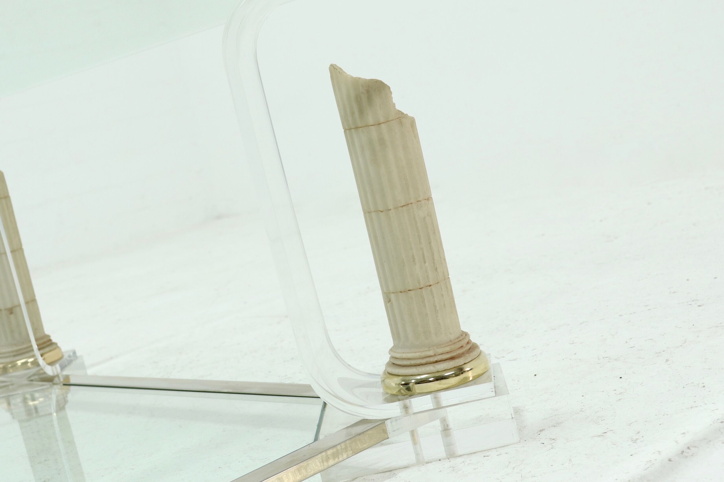 Two Tier Regency Lucite & Glass Pedestal Coffee table 1980s