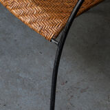 Set of 4 stackable dining chairs in steel and rattan, 1970s