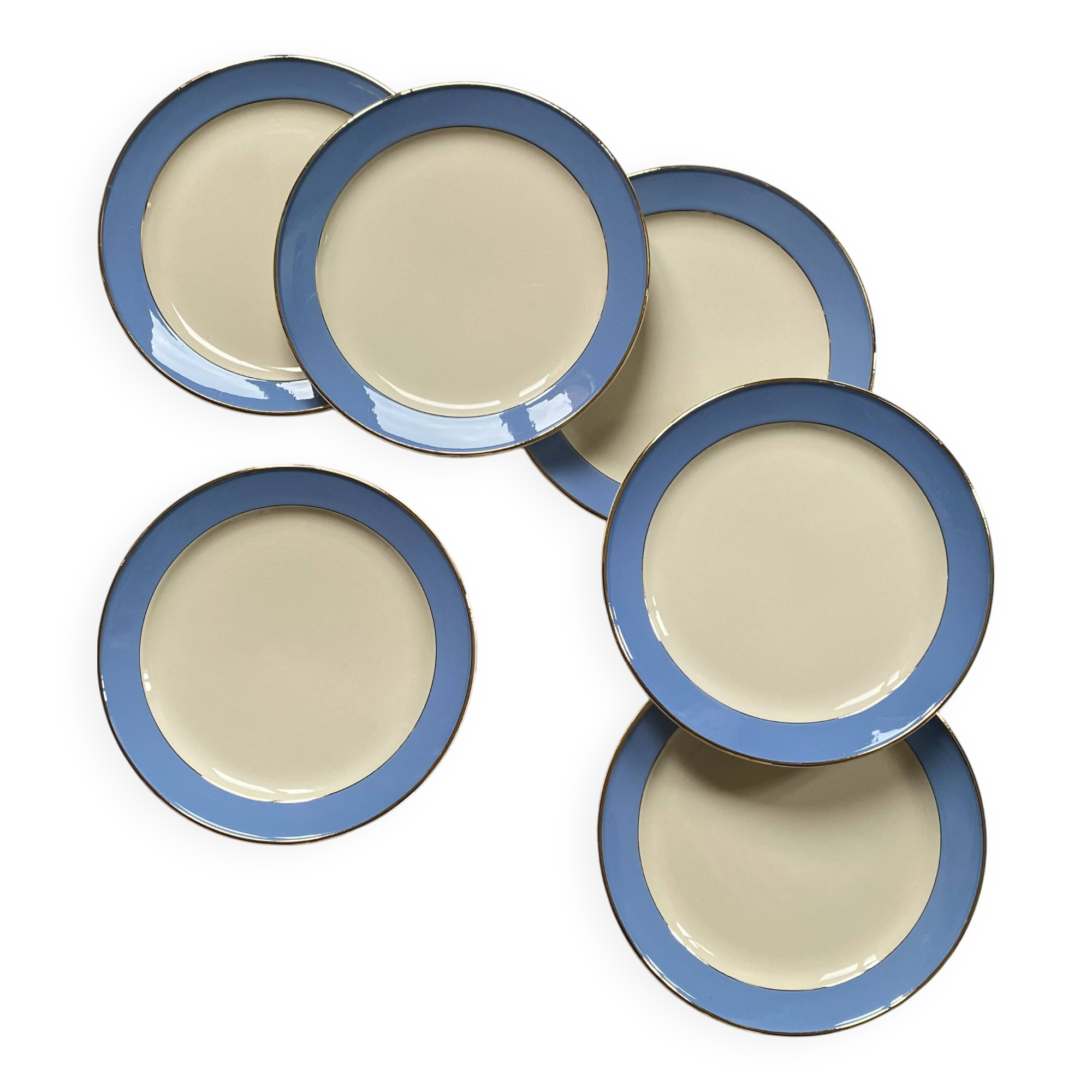 6 antique Villeroy & Boch blue and gold earthenware dinner plates