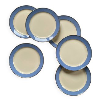 6 assiettes plates faïence ancienne Villeroy et Boch bleu dorure