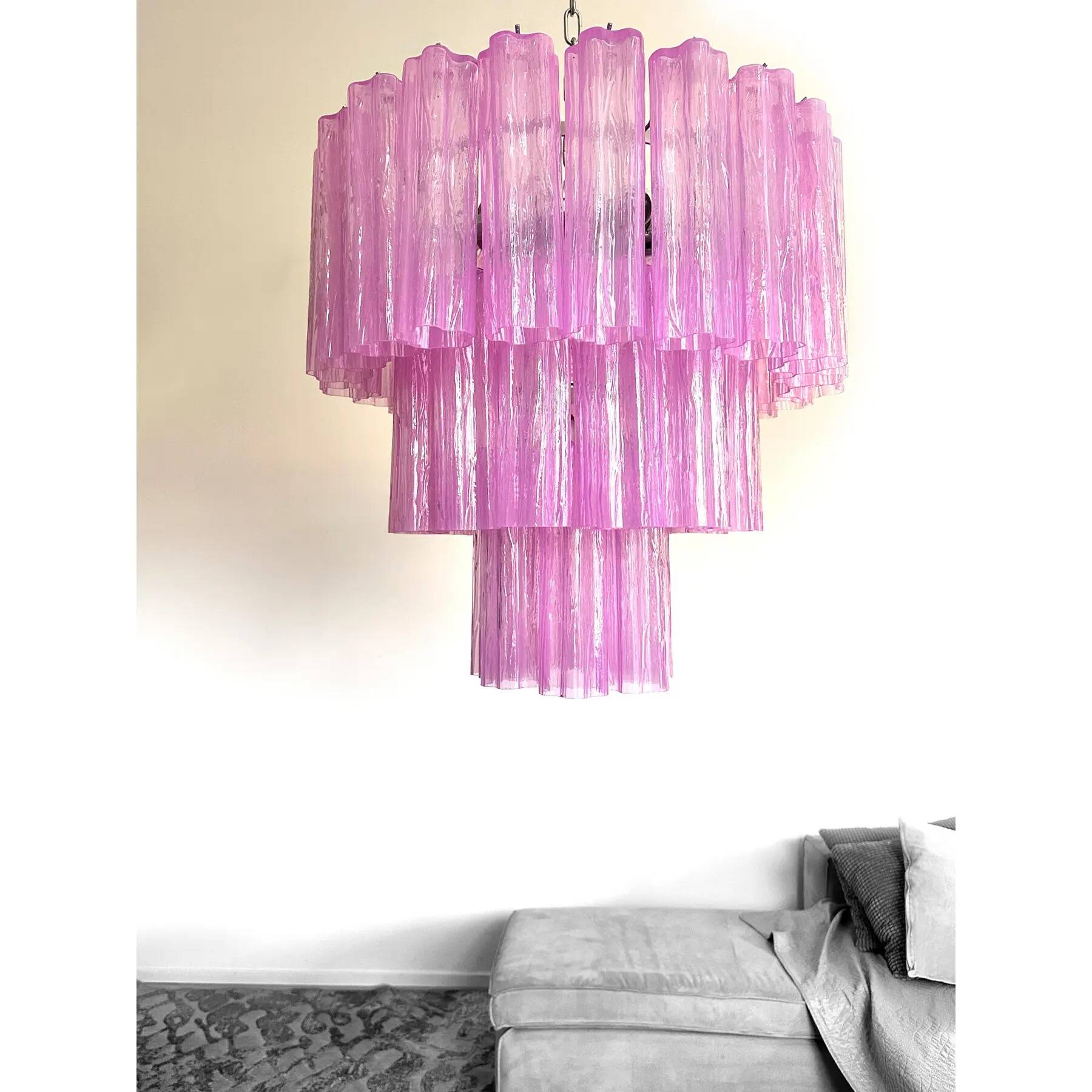 Contemporary Scenographic Fuxsia “Tronchi” Murano Glass Chandelier in Venom