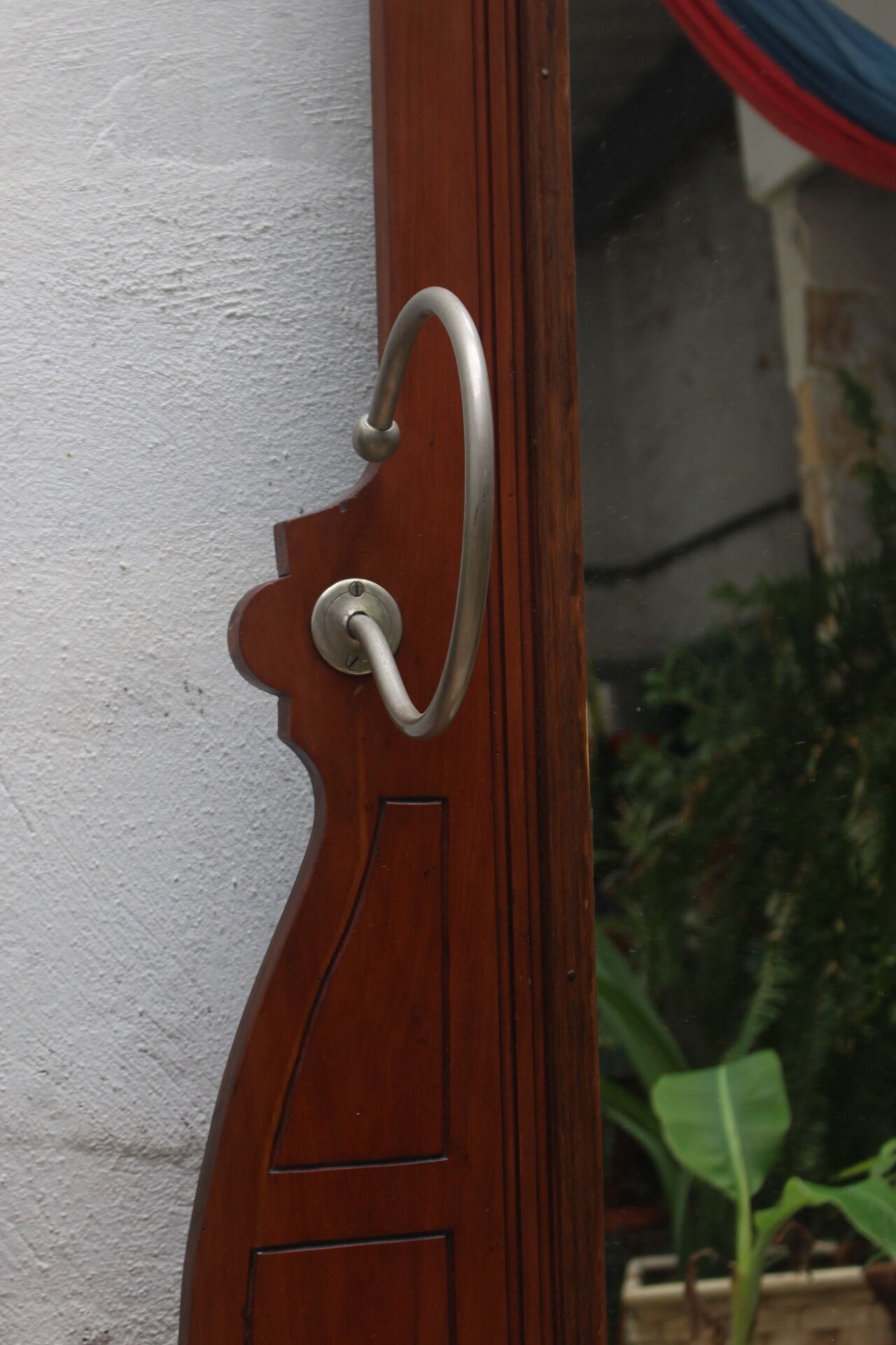 Art nouveau entrance cherry tree wood coat rack with mirror 1890s